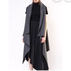 Eva Tralala Paris 100% Laine Wool Long Vest Coat One Size Heather Gray